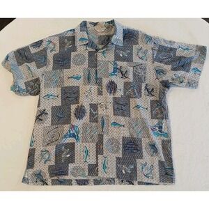 AFTCO Bluewater Wear Mens XXL Hawaiian Shirt Aloha Fishing Print Tropical